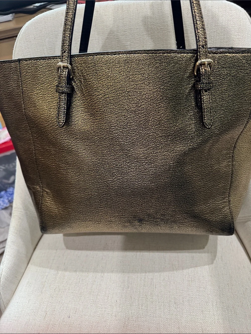 Coach Metallic Bronze Double-Handle Tote & Gold hang tag